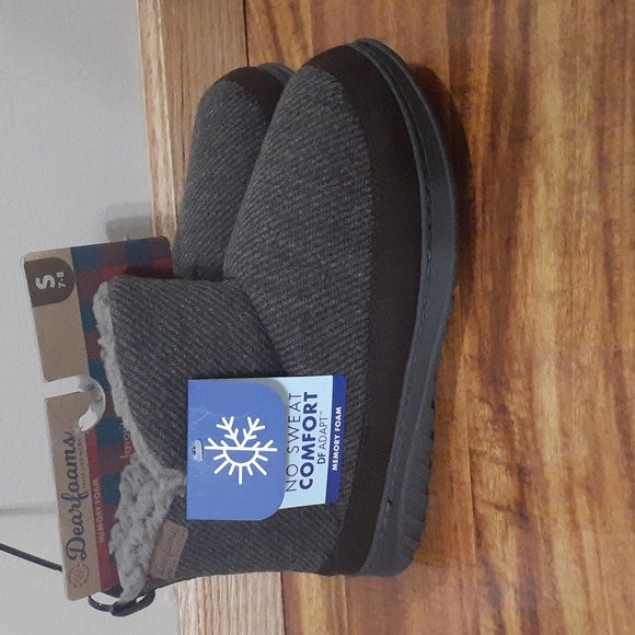 New Dearfoams mens James Woven Indoor/Outdoor Memory Foam Boot Slipper Small 7/8 - Picture 2 of 8